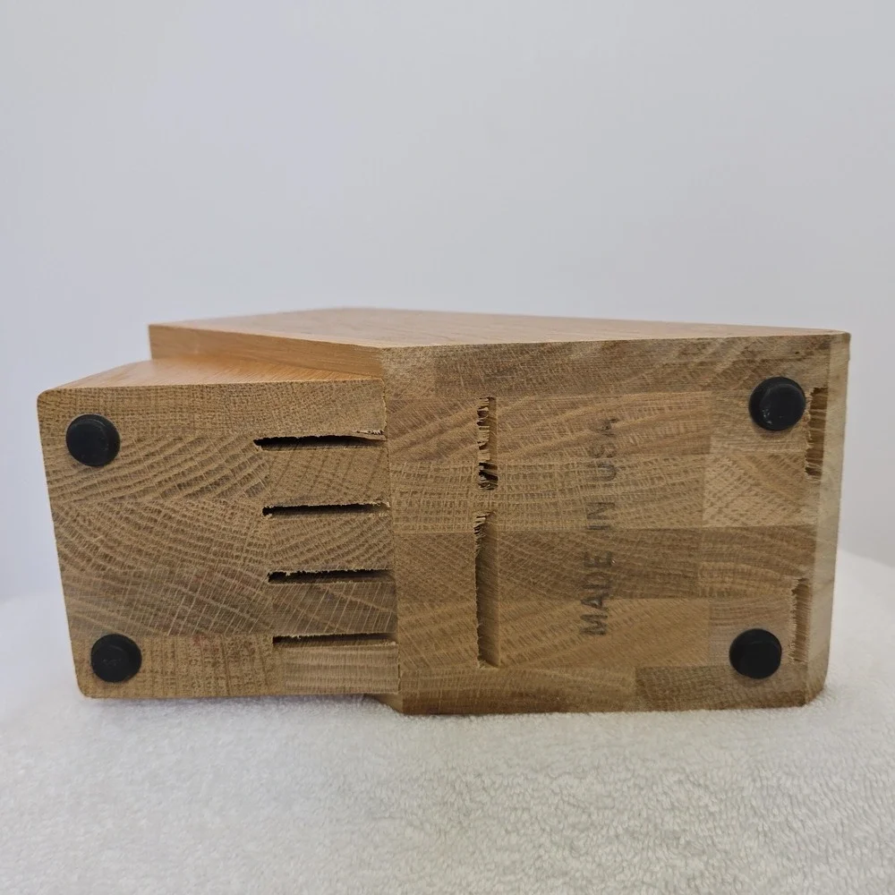 CUTCO 8 Slot Solid Wood Honey Oak Knife Block Holder Made in USA Vtg